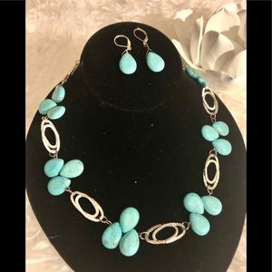 Turquoise & Silver Loop Necklace & Earring Set